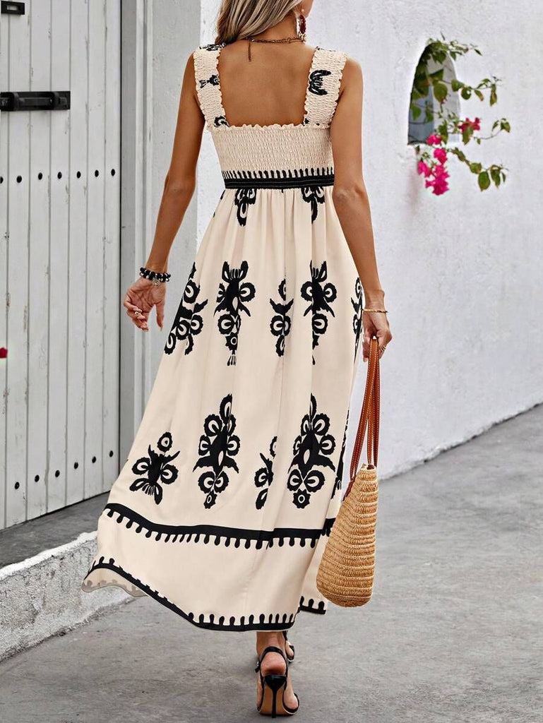 Floravie® - Apricot-colored sleeveless strappy maxi dress