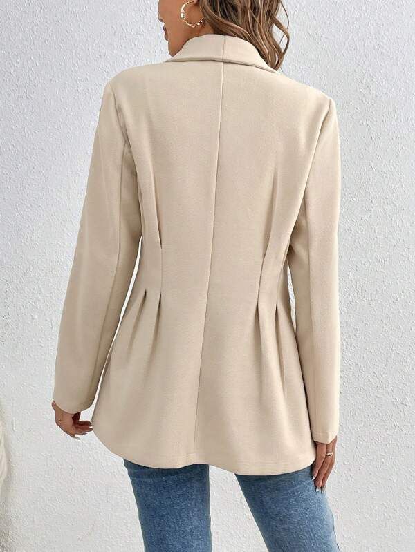 Floravie® - Apricot Plain long sleeve lapel jacket