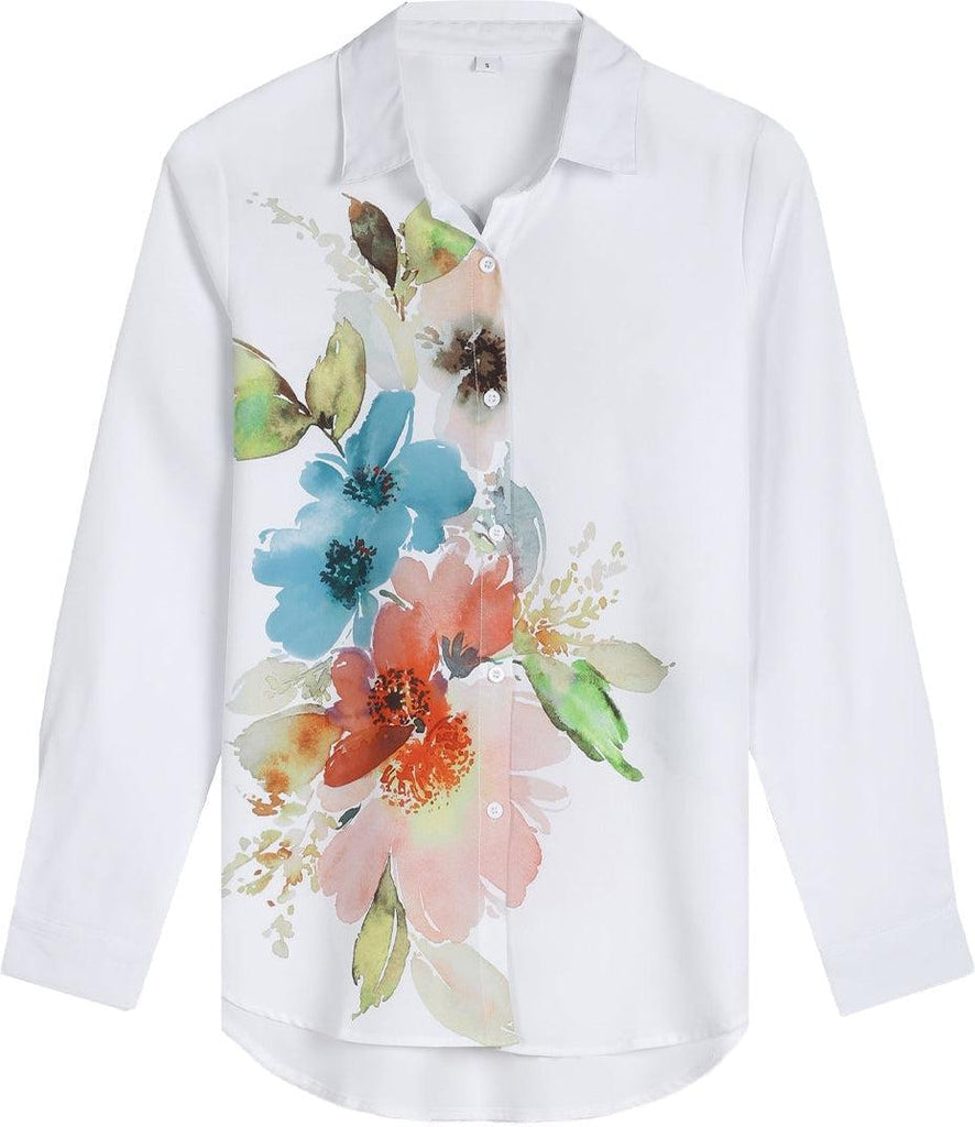 Floravie® - Watercolor flower button placket tunic blouse