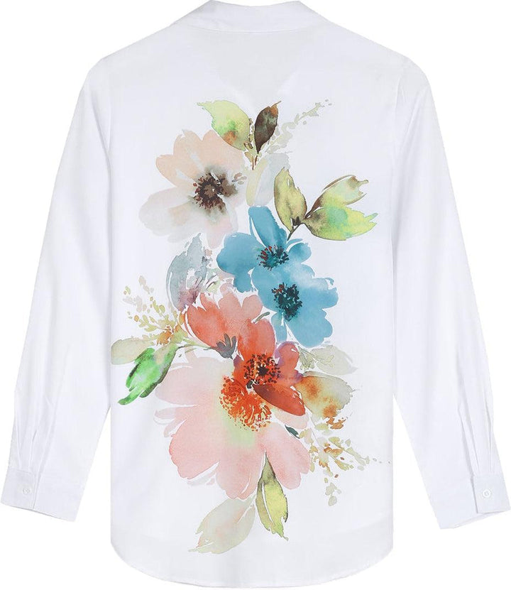 Floravie® - Watercolor flower button placket tunic blouse
