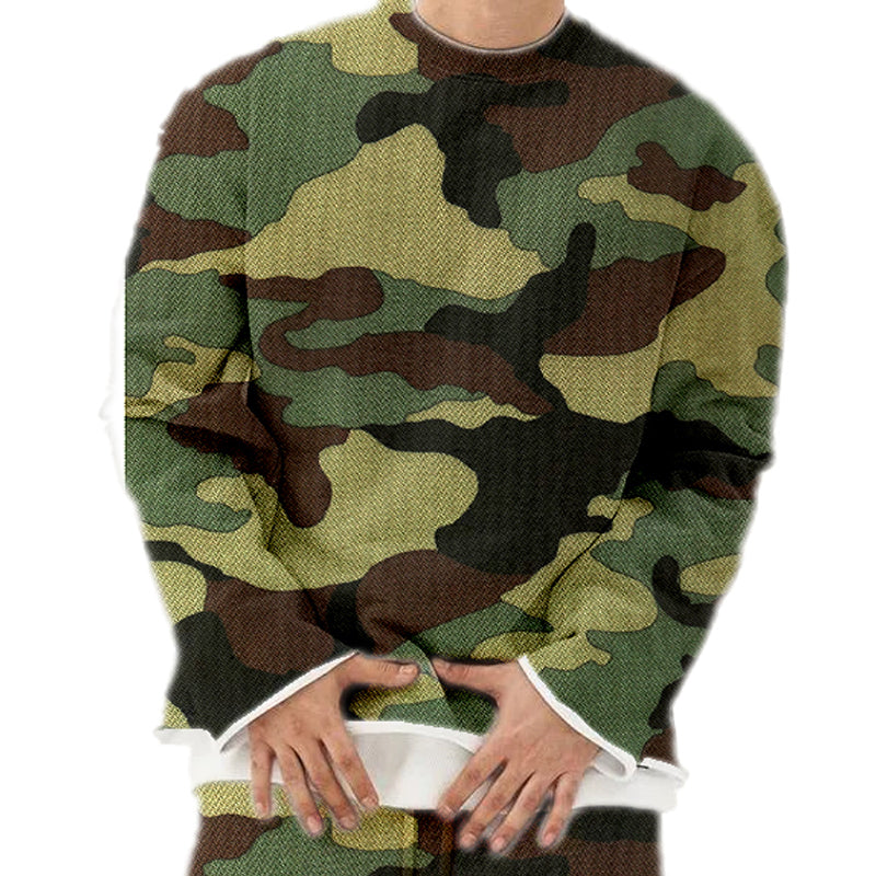 Men's Casual Camouflage Printed Long Sleeve Sweatshirt Shorts Set 48501563Y