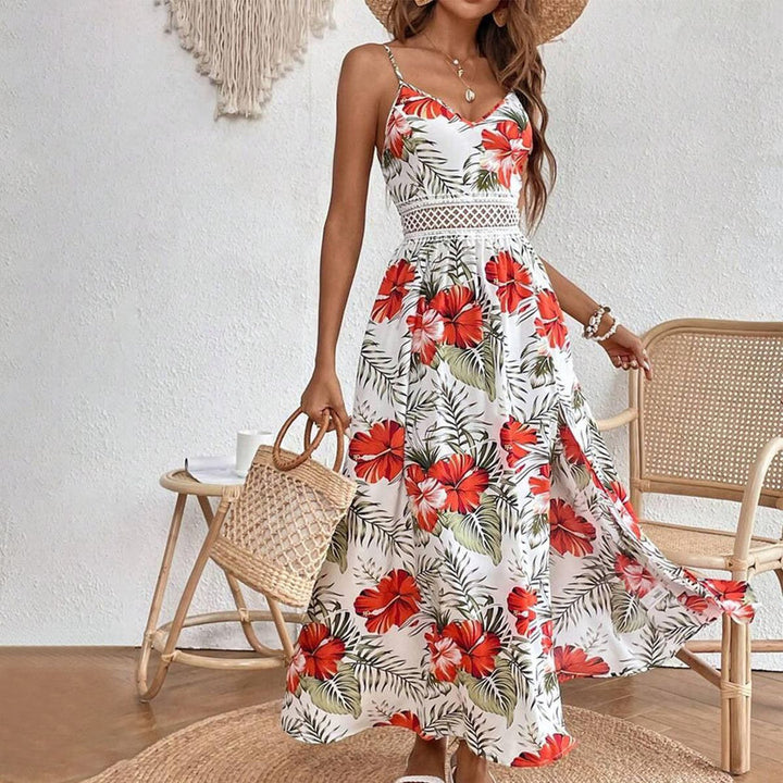Floravie® - Romantic sleeveless maxi dress with floral print