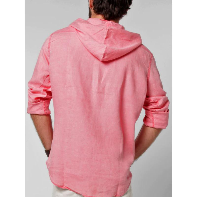 Men's Casual Solid Color Hooded Long Sleeve Shirt 77570347Y