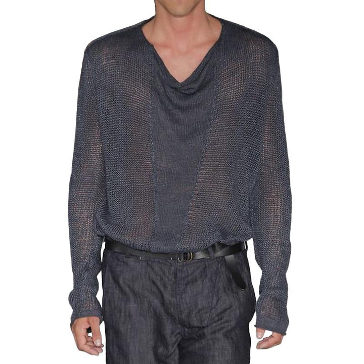 Men's Casual Irregular Collar Thin Knitted Pullover Sweater 11002528M