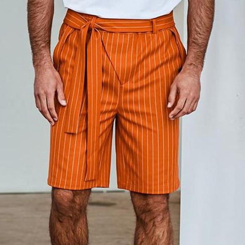 Men's Fashion Striped Belt Straight Suit Shorts 62642097M