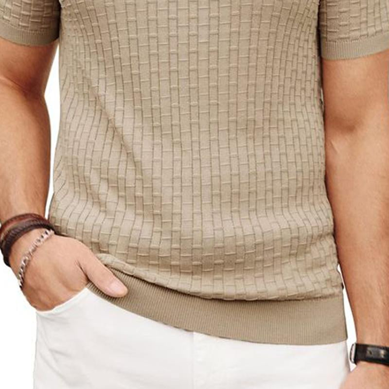 Men's Vintage Solid Color Cable Knit Short-Sleeved Polo Shirt 49151469Y