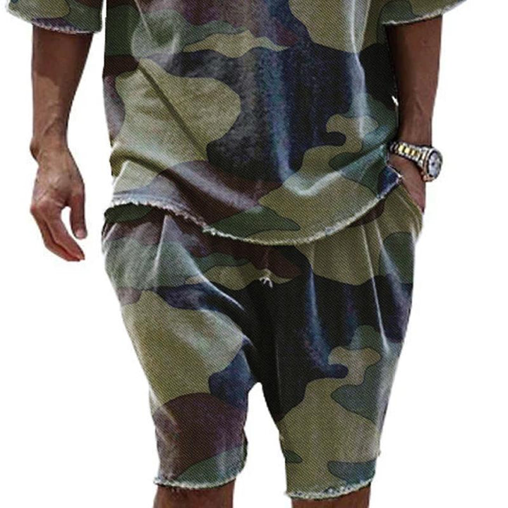 Men's Casual Camouflage Printed Short Sleeve T-Shirt Shorts Set 72785447Y