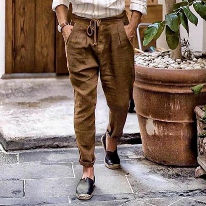 Men's Casual Solid Color Cotton Linen Slim Straight Suit Pants 04783060M