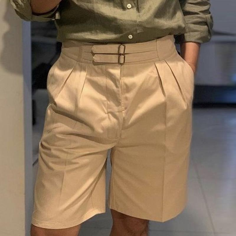 Men's Casual Solid Color Slim Fit Suit Shorts 06610889M