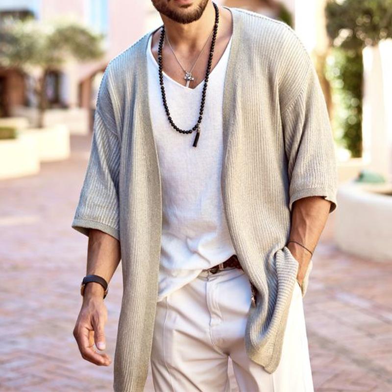 Men's Casual Solid Color Knitted Cardigan 72654085X