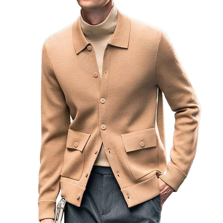 Men's Casual Solid Color Lapel Single Breasted Flap Pockets Knitted Jacket 50918425M