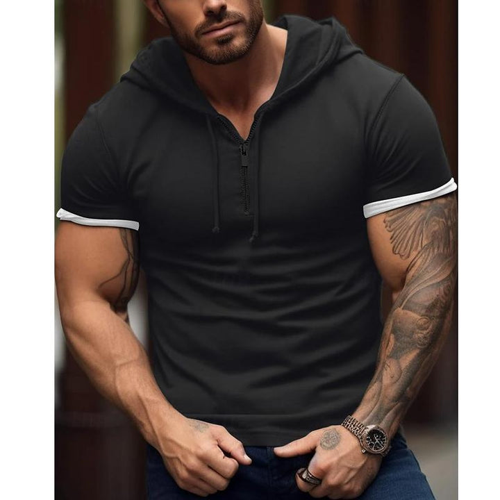 Men's Casual Color Blocking Hooded Short Sleeved T-Shirt 35054389Y