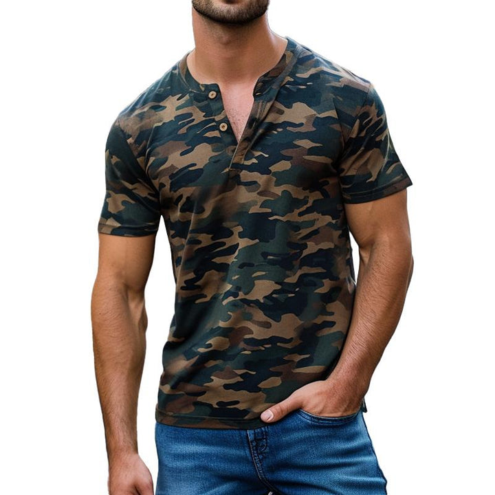 Men's Casual Camo V-Neck Short Sleeve T-Shirt 66550514M