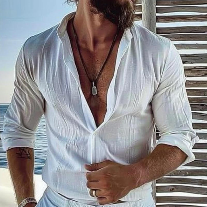 Men's Casual Cotton Stand Collar Single Breasted Long Sleeve Shirt 41540167M