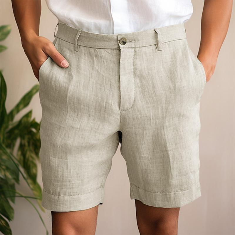 Men's Casual Solid Color Linen Slim Fit Suit Shorts 92180571M