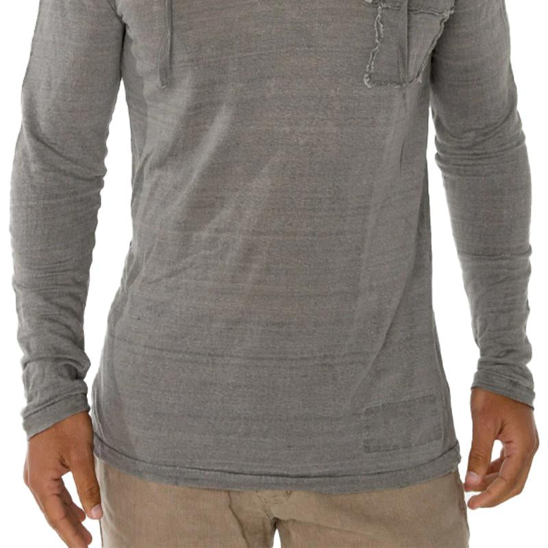 Men's Casual Solid Color Distressed Hooded Long Sleeve T-Shirt 38336075Y