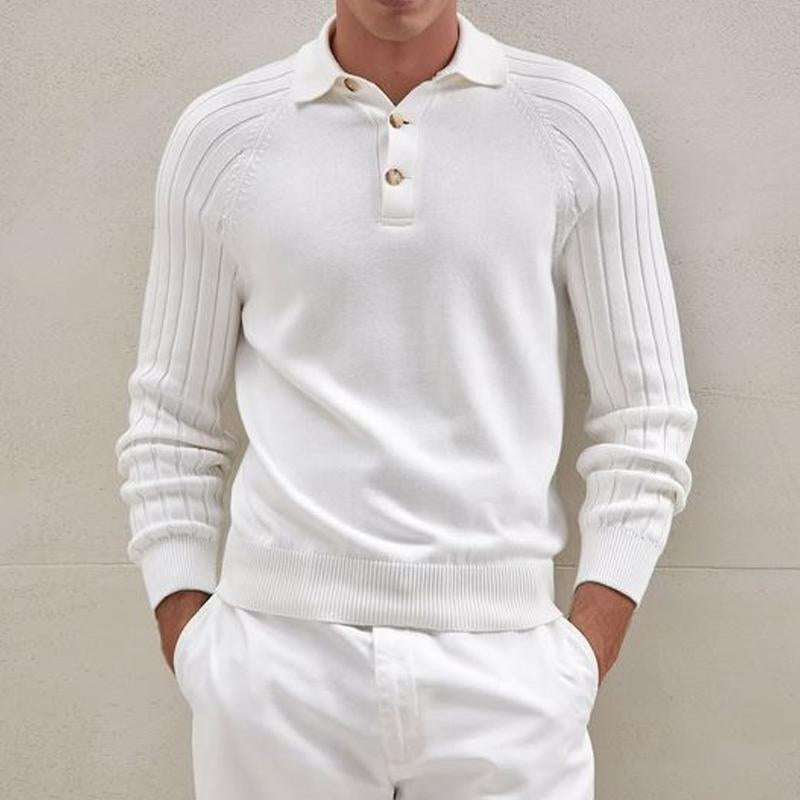 Men's Casual Solid Color Lapel Long Sleeve Knitted Sweater 80118178M