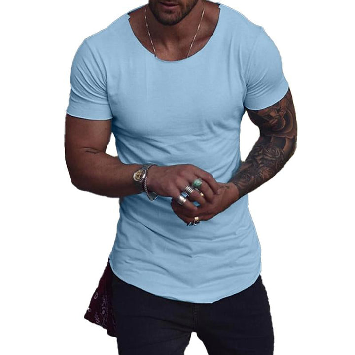 Men's Vintage Solid Round Neck Short Sleeved T-Shirt 49769658Y