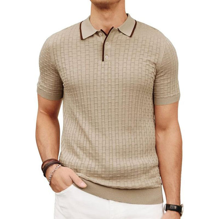 Men's Vintage Solid Color Cable Knit Short-Sleeved Polo Shirt 49151469Y