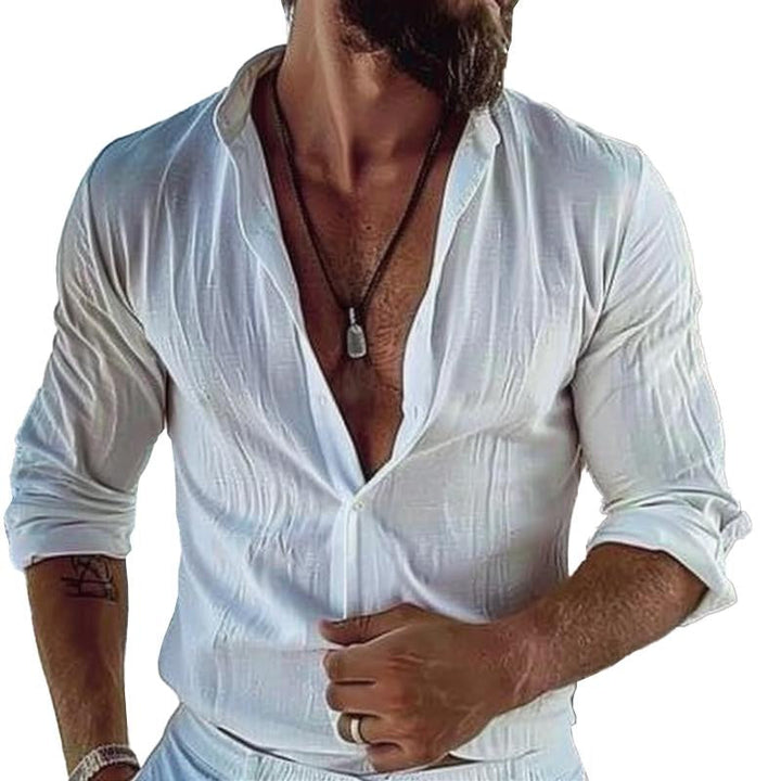 Men's Casual Cotton Stand Collar Single Breasted Long Sleeve Shirt 41540167M