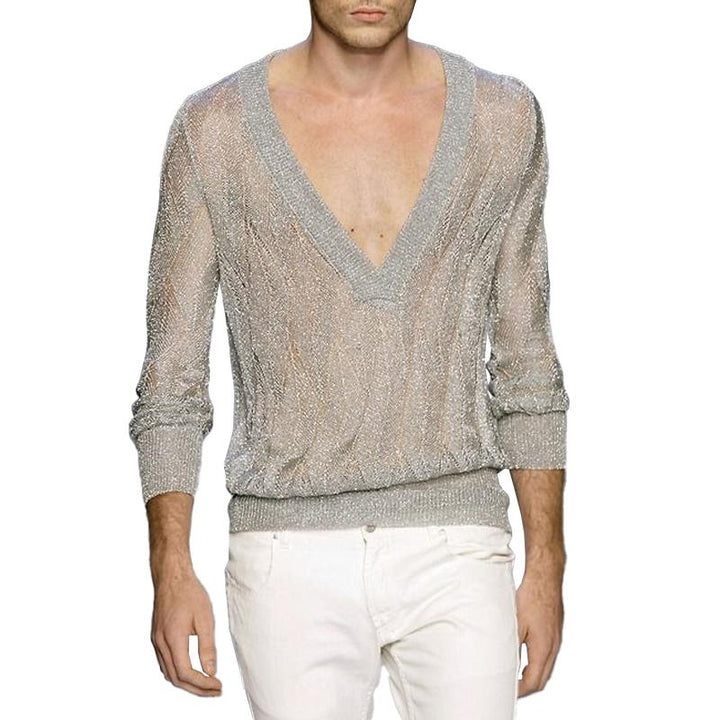 Men's Casual Deep V-Neck Thin Knitted Pullover Sweater 00629408M