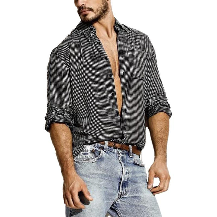 Men's Casual Plaid Lapel Chest Pocket Long Sleeve Shirt 96626052Y