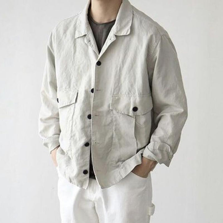 Men's Casual Cotton Linen Lapel Flap Pocket Single Breasted Jacket 41197864M