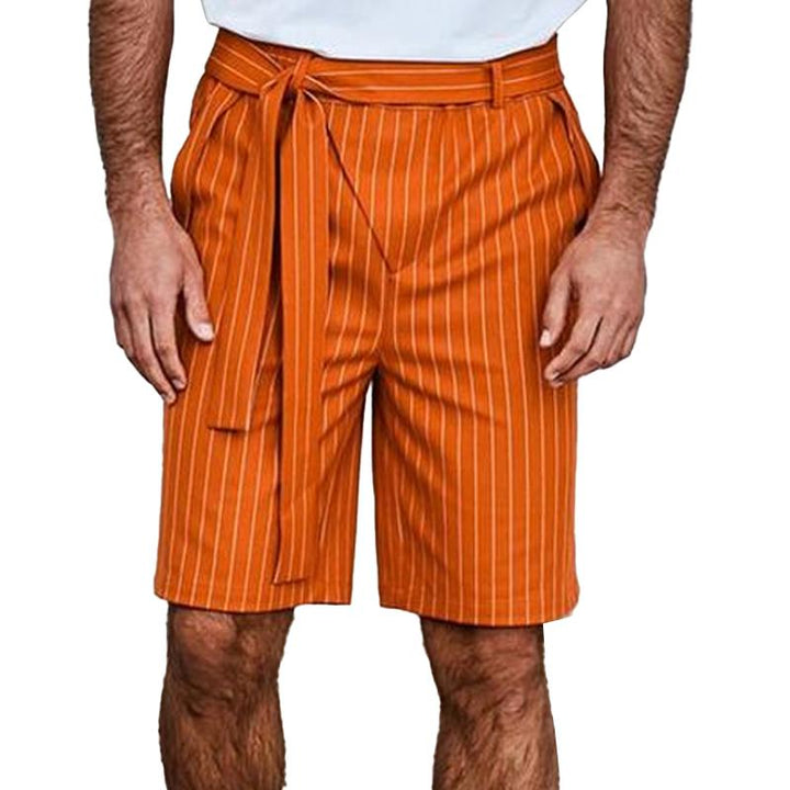 Men's Fashion Striped Belt Straight Suit Shorts 62642097M