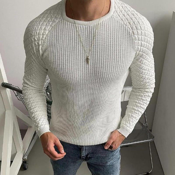 Men's Casual Solid Color Patchwork Knitted Crew Neck Sweater 28064176Y