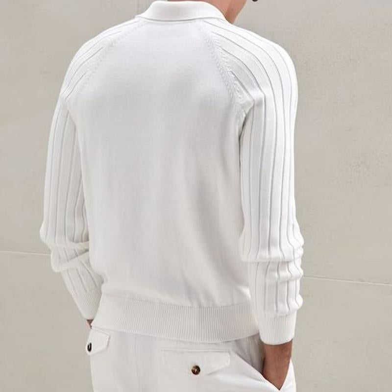 Men's Casual Solid Color Lapel Long Sleeve Knitted Sweater 80118178M