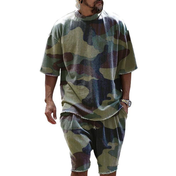 Men's Casual Camouflage Printed Short Sleeve T-Shirt Shorts Set 72785447Y