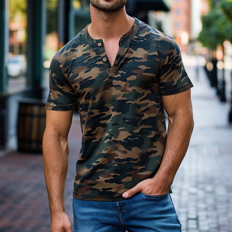 Men's Casual Camo V-Neck Short Sleeve T-Shirt 66550514M