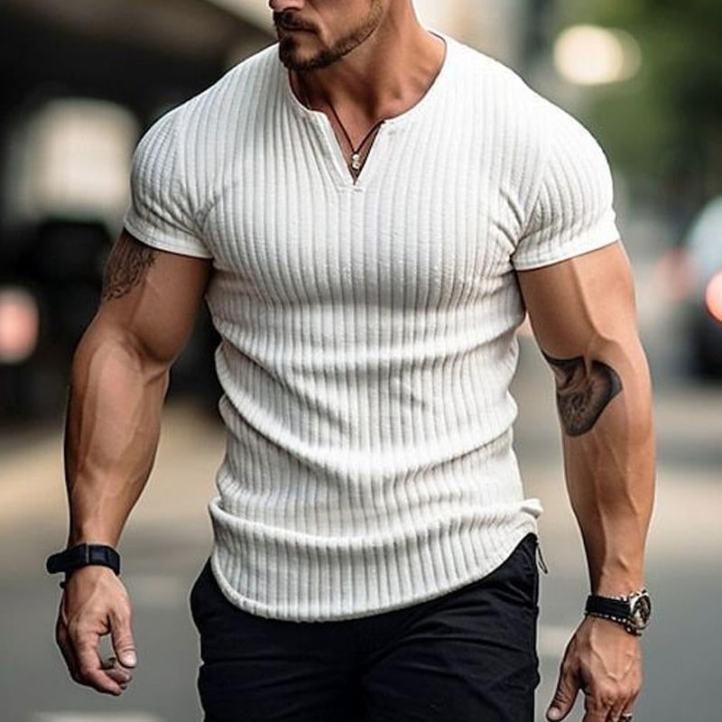 Men's Casual V-Neck Slim-Fit Short-Sleeved T-Shirt 16895521M