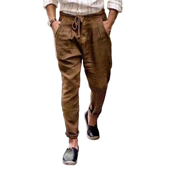 Men's Casual Solid Color Cotton Linen Slim Straight Suit Pants 04783060M