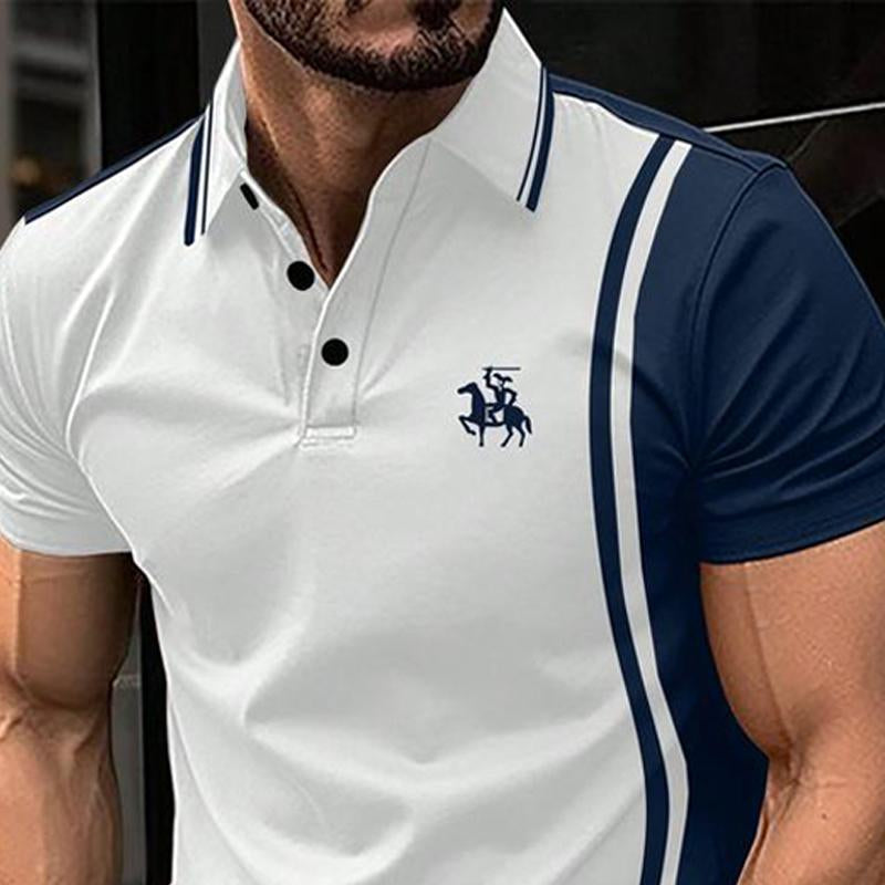 Men's Casual Pattern Printed Color Blocking Short Sleeved Polo Shirt 38283390Y