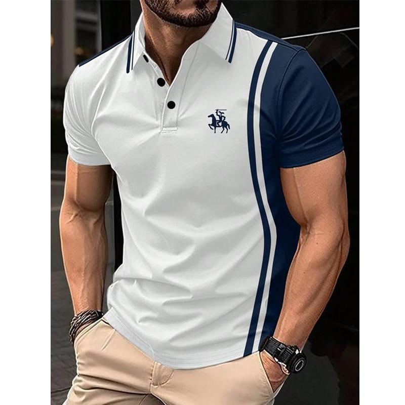 Men's Casual Pattern Printed Color Blocking Short Sleeved Polo Shirt 38283390Y