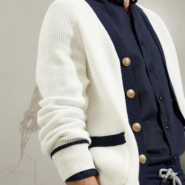 Men's Casual V-Neck Contrasting Single-Breasted Knitted Cardigan 91806450M