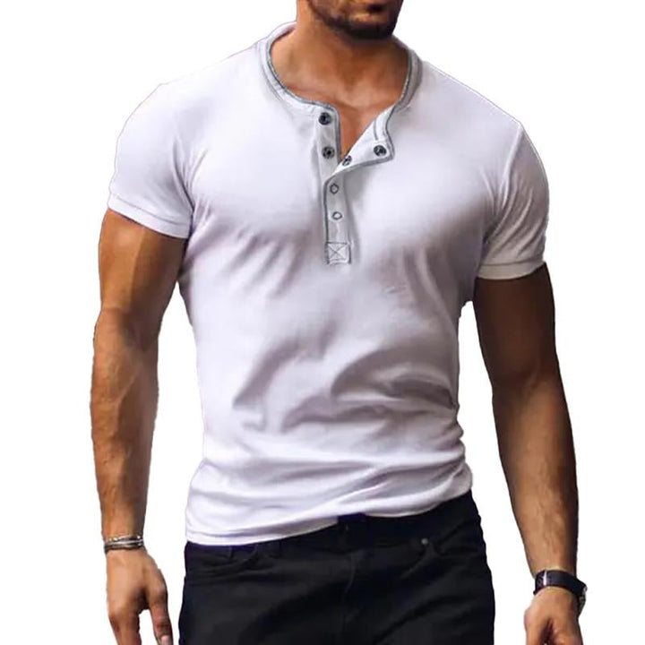 Men's Casual Solid Button Henry Neck Short Sleeved T-Shirt 31019494Y